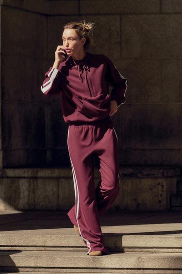 STRAIGHT FIT TROUSERS WITH SIDE STRIPES - Burgundy by Zara