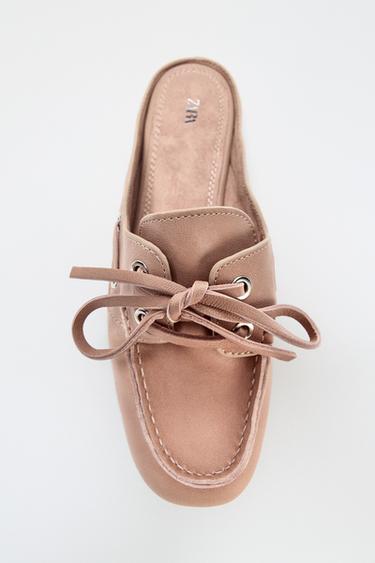 LEATHER SLINGBACK DECK SHOES - Pink by Zara