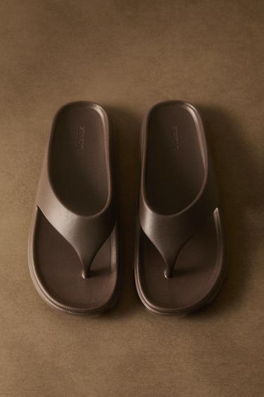 RUBBERISED POOL SANDALS - Brown by Zara - Image 0