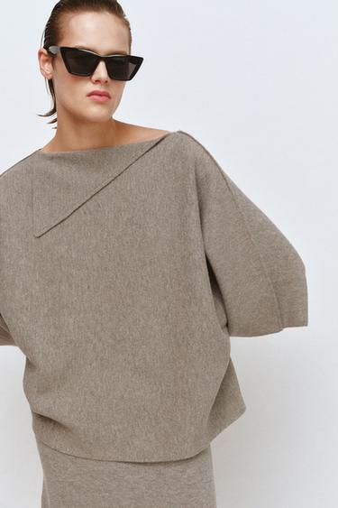 KNIT JUMPER WITH LAPEL COLLAR - Sand / Marl by Zara