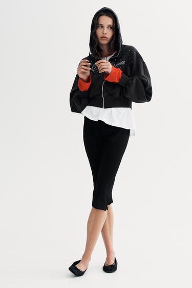 SLOGAN GLITTER HOODIE - Black by Zara