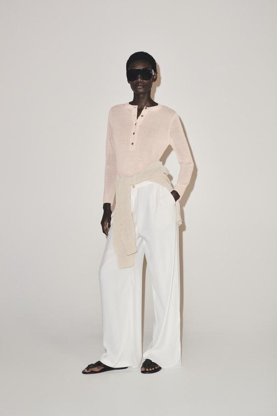KNIT HENLEY JUMPER - Chalk pink by Zara - Image 0