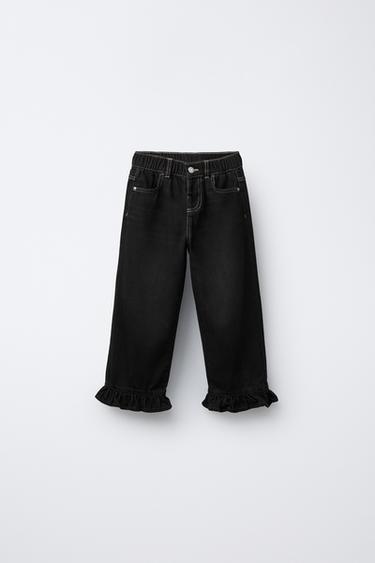 RUFFLE HEM CULOTTES JEANS - Black by Zara
