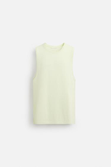 VISCOSE-LINEN TANK TOP - Lime by Zara