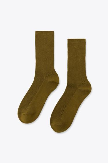 RIBBED SOCKS - Olive green by Zara