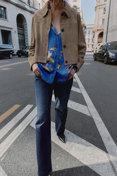 FLORAL PRINT SATIN SHIRT - Sand / Blue by Zara