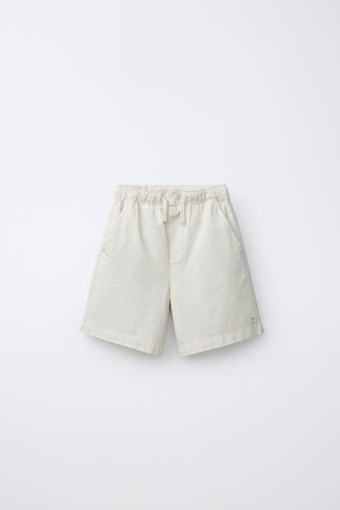COTTON ELASTICATED BERMUDA SHORTS - Ecru by Zara