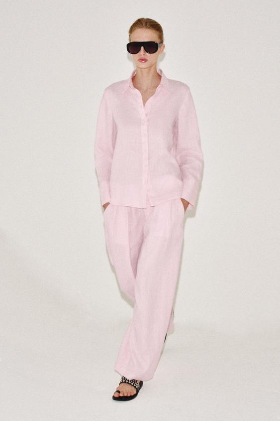 ZW COLLECTION 100% LINEN PLEATED TROUSERS - Pink by Zara - Image 0
