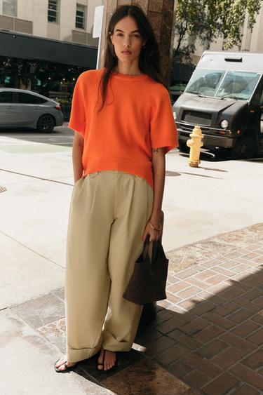 SHORT SLEEVE KNIT JUMPER - Orange by Zara