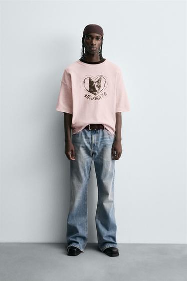 CONTRAST PRINT KNIT T-SHIRT - Pale pink by Zara