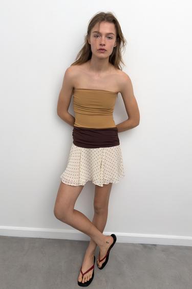 CONTRAST DRESS WITH DOTS - Caramel by Zara