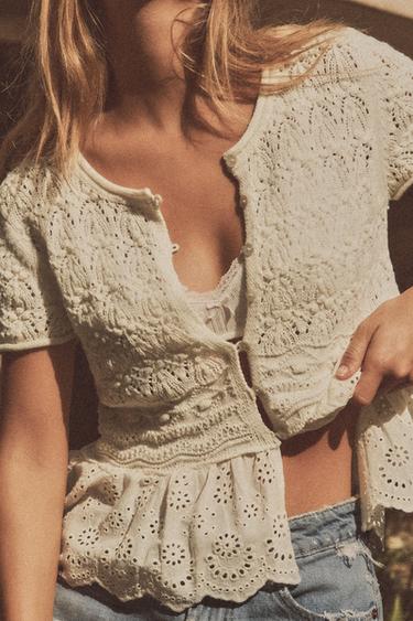 ROMANTIC KNIT TOP WITH TRIMS - Light beige by Zara