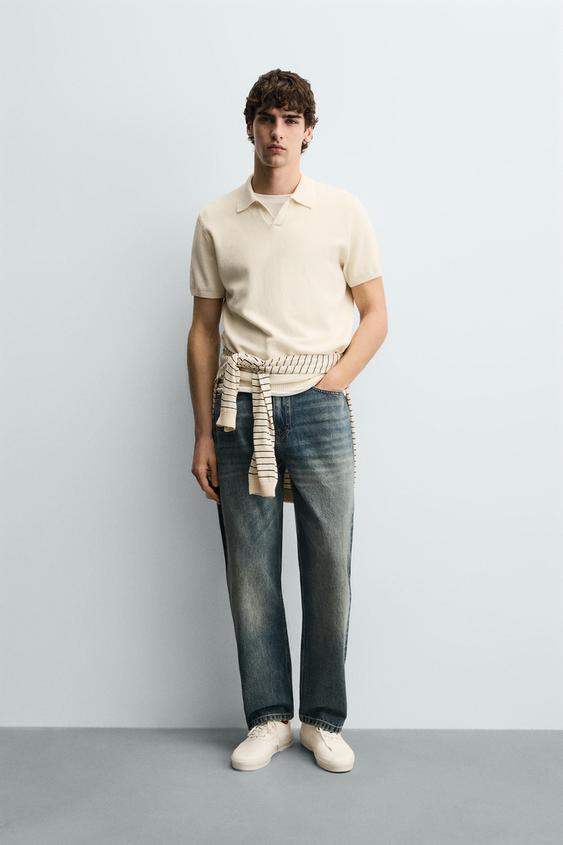 REGULAR FIT TEXTURED KNIT POLO SHIRT - Oyster-white by Zara - Image 0