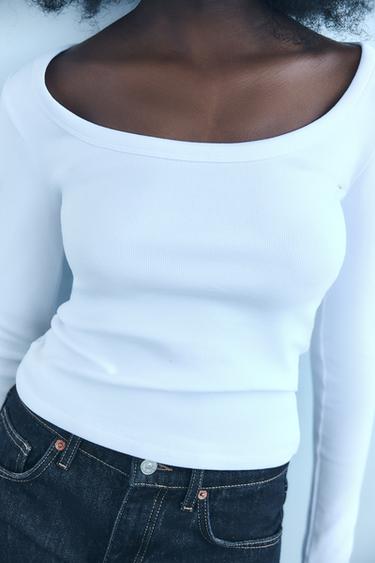 RIB LONG SLEEVE T-SHIRT - White by Zara
