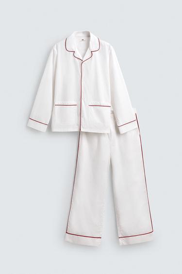 PYJAMA SET WITH CONTRAST PIPING - White by Zara