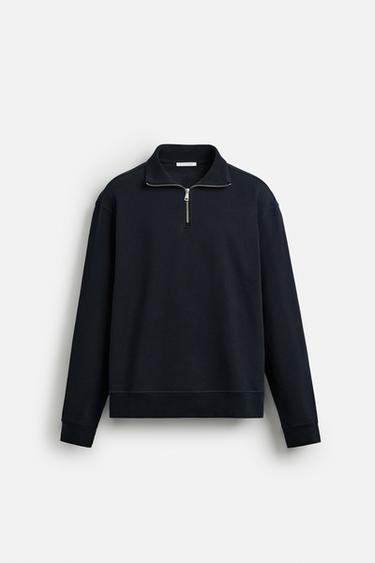 BASIC QUARTER-ZIP SWEATSHIRT - Navy blue by Zara