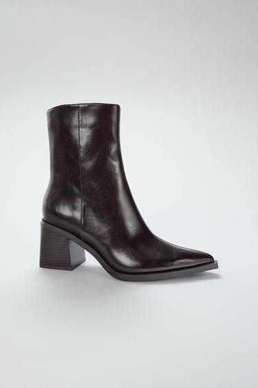 BLOCK HEEL ANKLE BOOTS - Brown by Zara