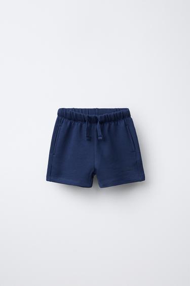 TEXT PRINT PLUSH BERMUDA SHORTS - Navy blue by Zara