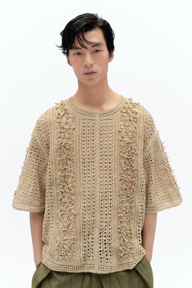CROCHET SHIRT WITH KNOTS X FANGLU LIN - camel by Zara