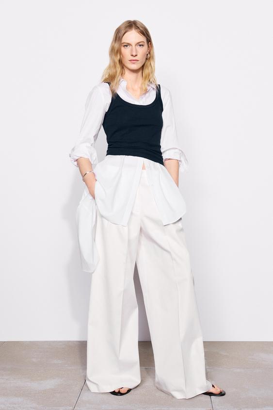 ZW COLLECTION PLEATED WIDE-LEG TROUSERS - White by Zara - Image 0