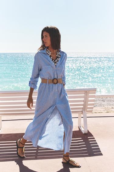 MIDI DRESS WITH BELT - Blue/White by Zara - Image 0