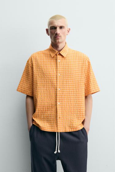 RELAXED FIT TEXTURED CHECK SHIRT - Oranges by Zara