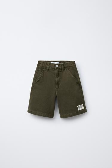 STRAIGHT TWILL BERMUDA SHORTS WITH LABEL - Dark khaki by Zara