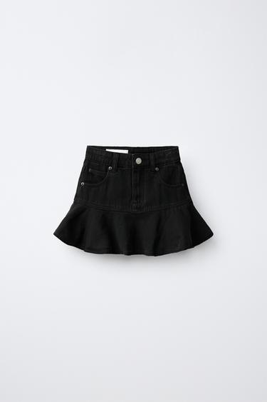 RUFFLED DENIM SKIRT - Black by Zara
