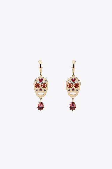 ENAMELED SKULL GEM EARRINGS - Golden by Zara