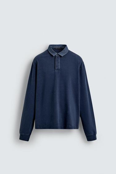 CONTRAST COLLAR POLO SWEATSHIRT - Blue / Indigo by Zara