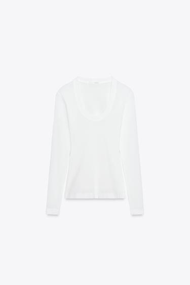 CREPE LONG SLEEVE T-SHIRT - Ecru by Zara