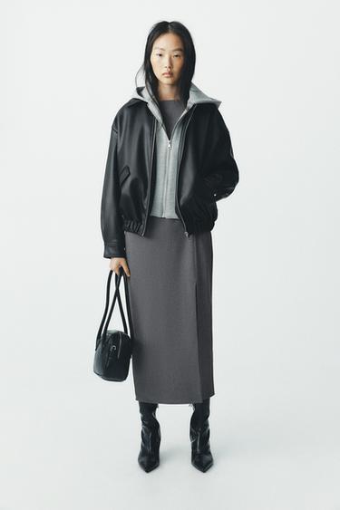 CONTRAST FAUX LEATHER JACKET - Black by Zara