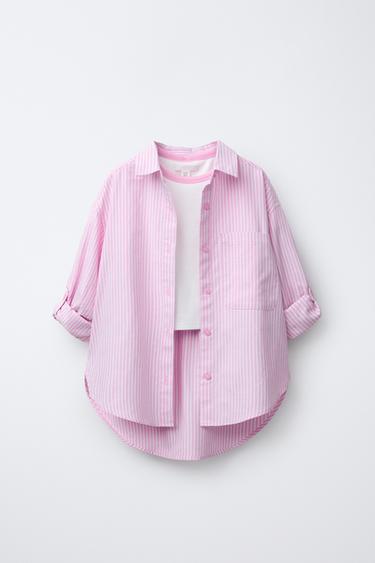STRIPED SHIRT WITH CONTRAST NECK RIB T-SHIRT PACK - Pink by Zara