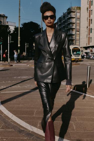FAUX LEATHER DOUBLE-BREASTED BLAZER - Black by Zara