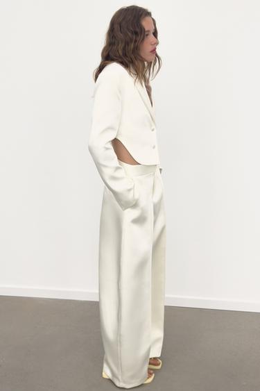 CROPPED SATIN BLAZER WITH BACK VENT - Oyster-white by Zara