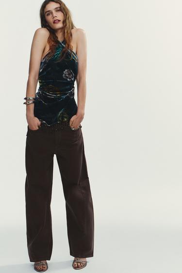 TRF BAGGY BARREL MID-WAIST JEANS - Brown by Zara