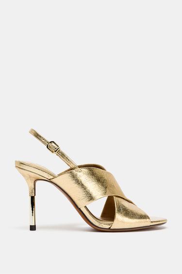 LAMINATED EFFECT HEELED SANDALS - Gold by Zara
