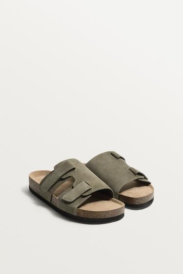 SPLIT SUEDE LEATHER SANDALS - Green by Zara