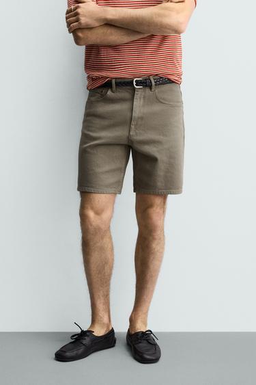REGULAR FIT DENIM BERMUDA SHORTS - Greenish by Zara