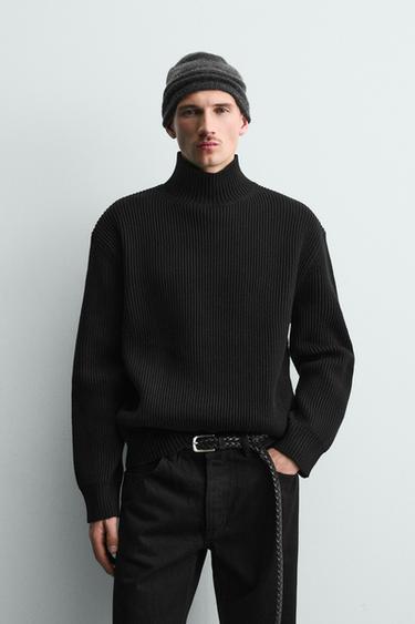 TEXTURED HIGH NECK JUMPER - Black by Zara