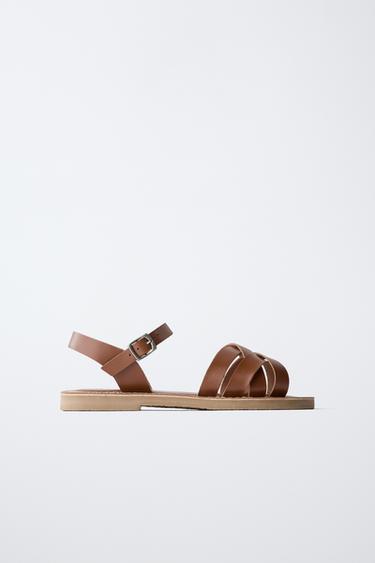 LEATHER STRAPPY SANDALS - Brown by Zara
