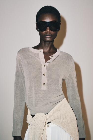 KNIT HENLEY JUMPER - Grey by Zara