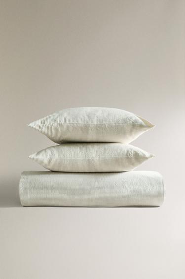 CHECK SEERSUCKER COTTON DUVET COVER - Green by Zara - Image 0