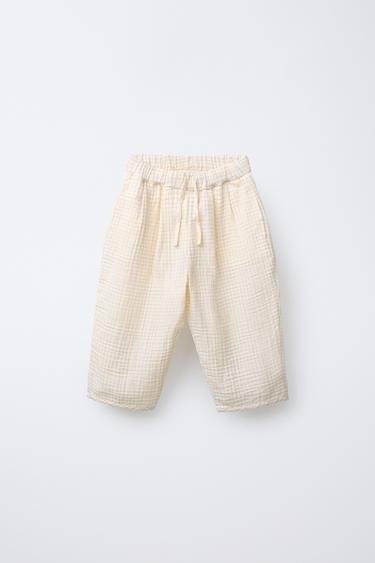 CHECK TEXTURED BAGGY TROUSERS - Ecru by Zara - Image 0