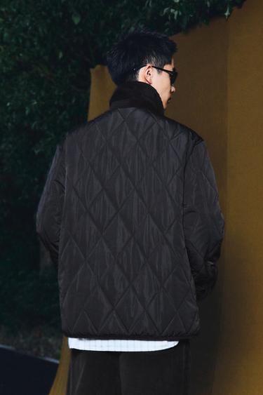 CONTRAST COLLAR QUILTED JACKET - Black by Zara
