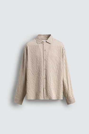 STRIPED FLOWING CREASED-EFFECT SHIRT - Ecru by Zara