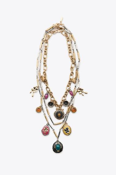 PACK OF 3 COMBINED CHARM NECKLACES - Gold / Silver by Zara