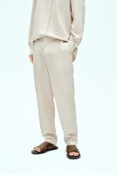 100% LINEN TROUSERS - Light beige by Zara