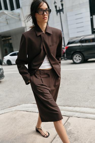 LONG BERMUDA SHORTS WITH DARTS - Brown by Zara