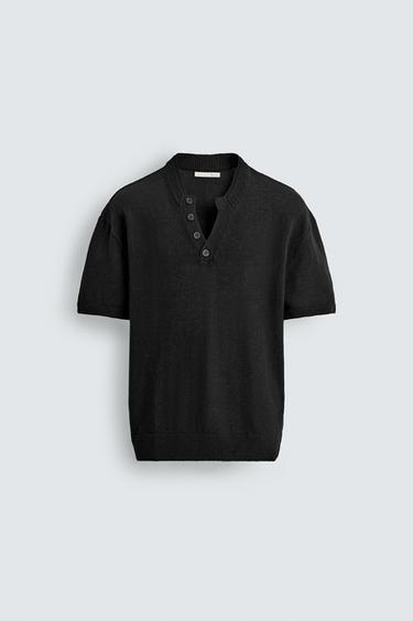 COTTON/LINEN KNIT T-SHIRT - Black by Zara